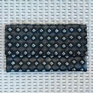 Genuine Leather Black Silver Clutch Handbag